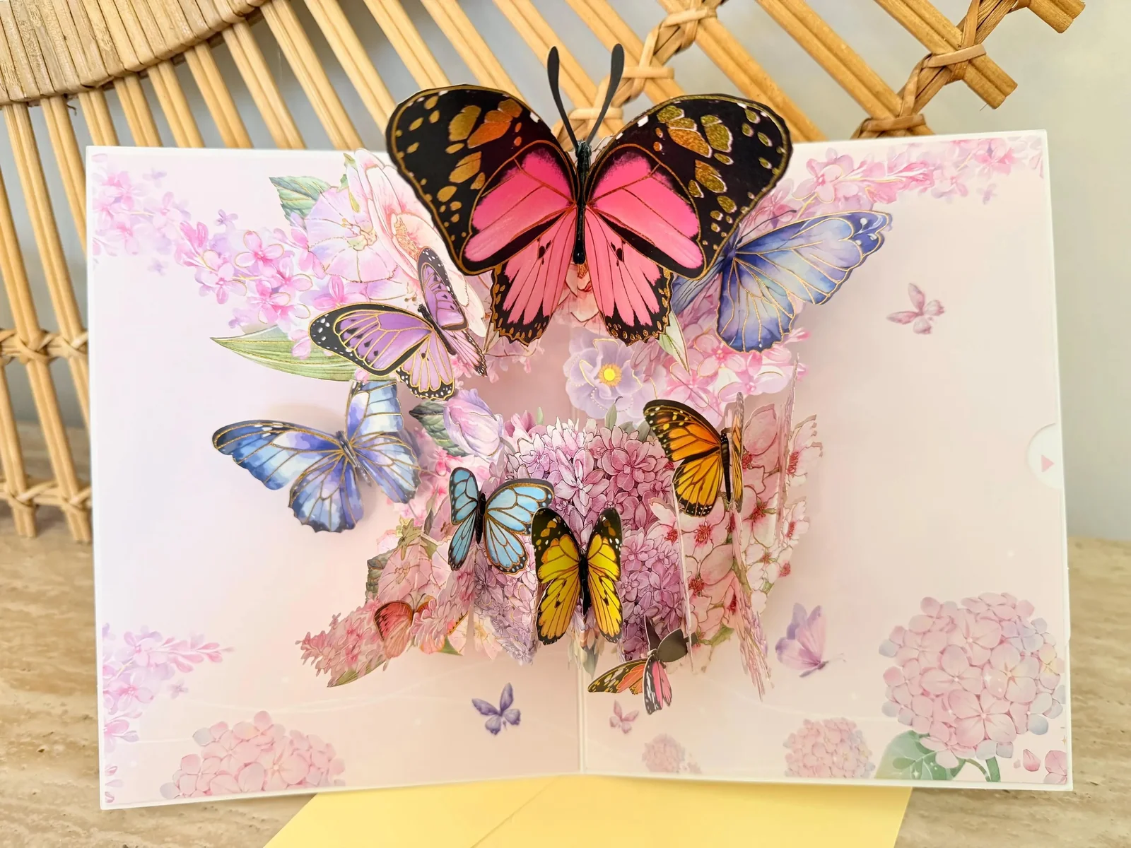 3D Pop Up Greeting Card with Butterflies - Floral Garden 3D pop-up greeting card