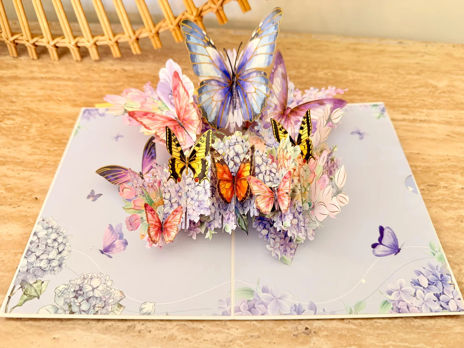 3D Pop Up Greeting Card with Butterflies - Hydrangea 3D pop-up greeting card