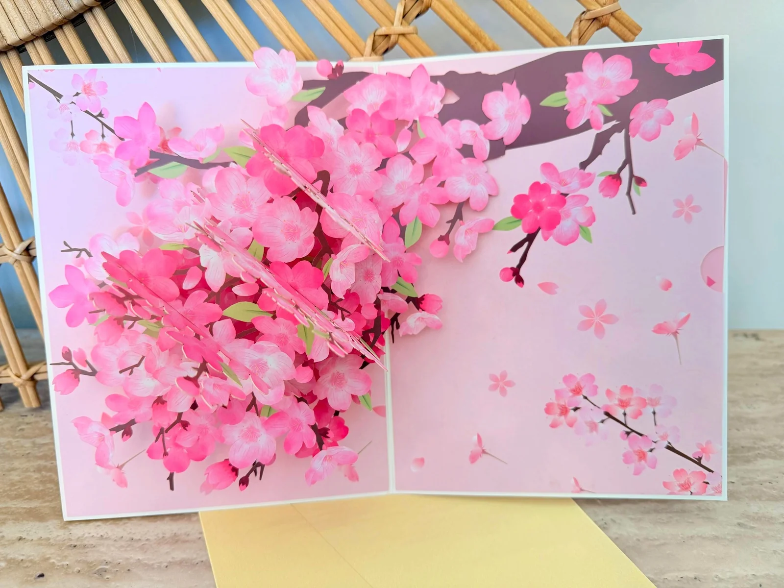 3D Pop Up Greeting Card with Pink Cherry Blossoms 3D pop-up greeting card