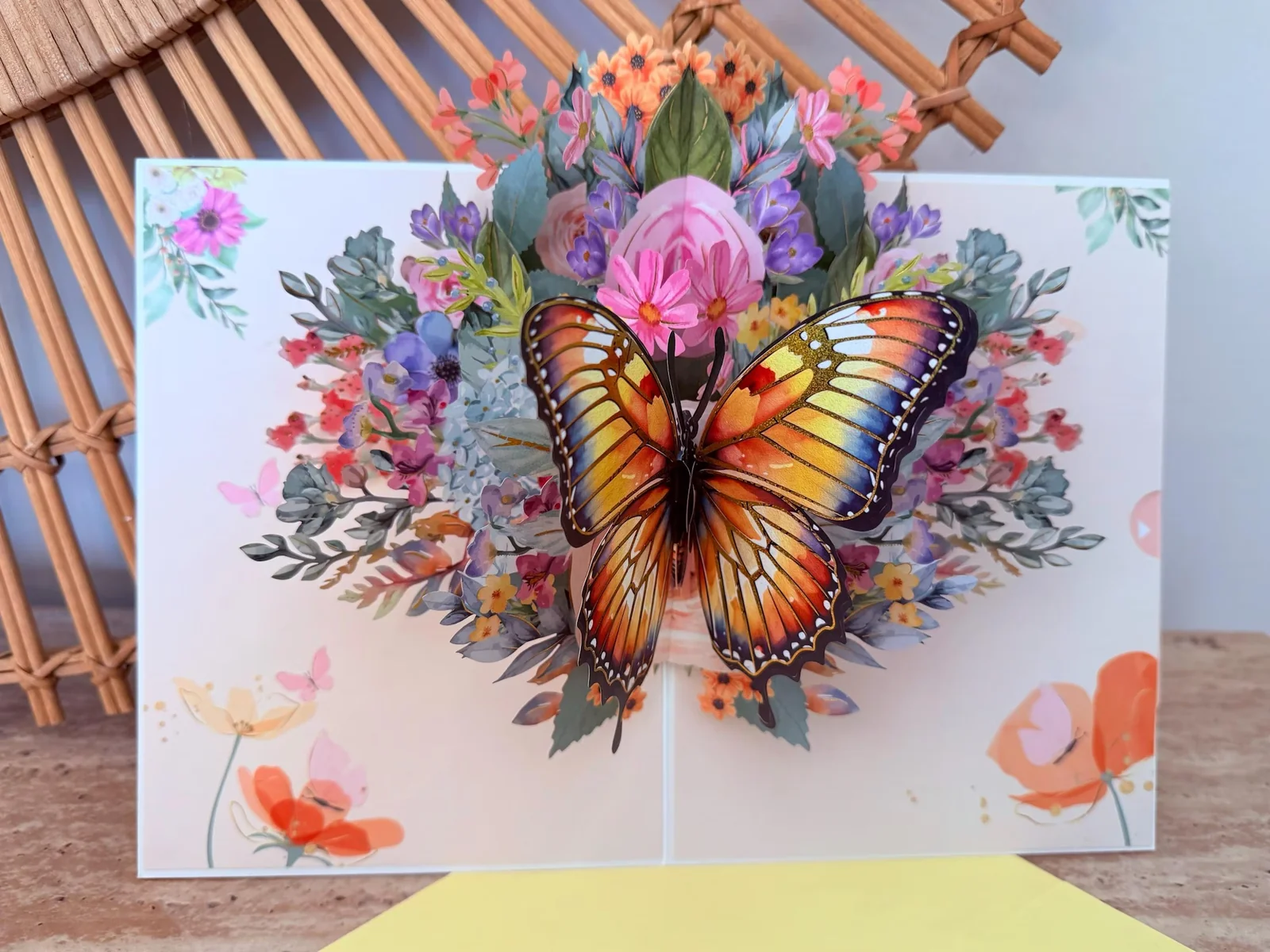 3D Pop Up Greeting Card with Pink Floral Butterflies 3D pop-up greeting card
